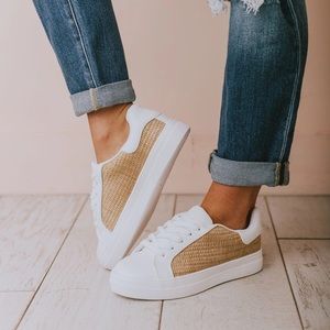Raffia side panel lace up sneaker